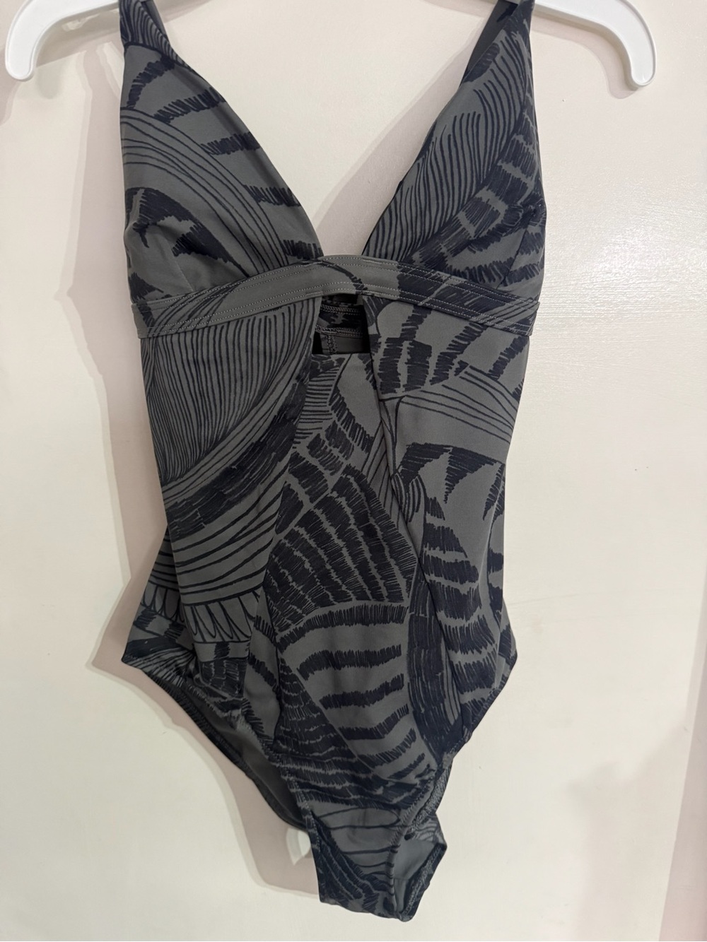 Athleta Grey and Black Patterned One-Piece Swimsuit